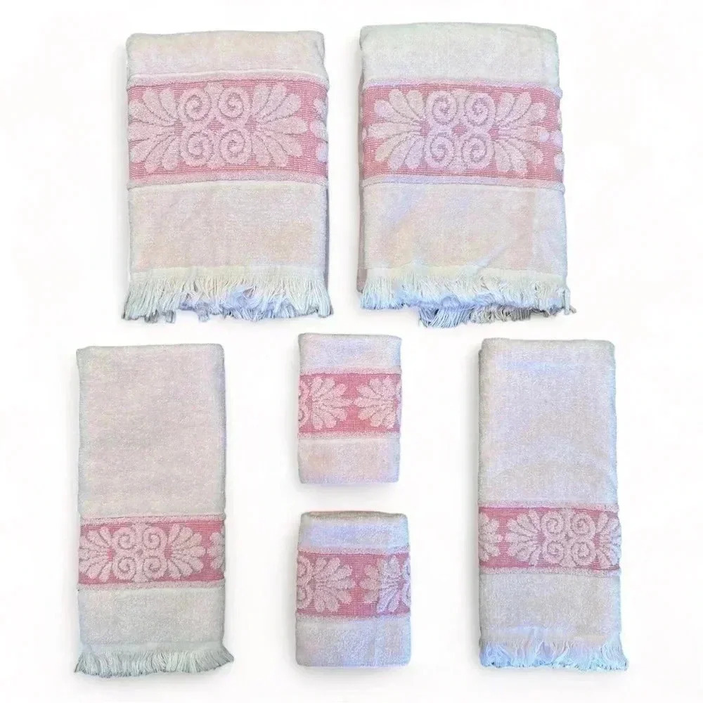 Cannon 1950s-1960s Monticello Pink Bath Towels Set of 6 Vintage Bath Linens